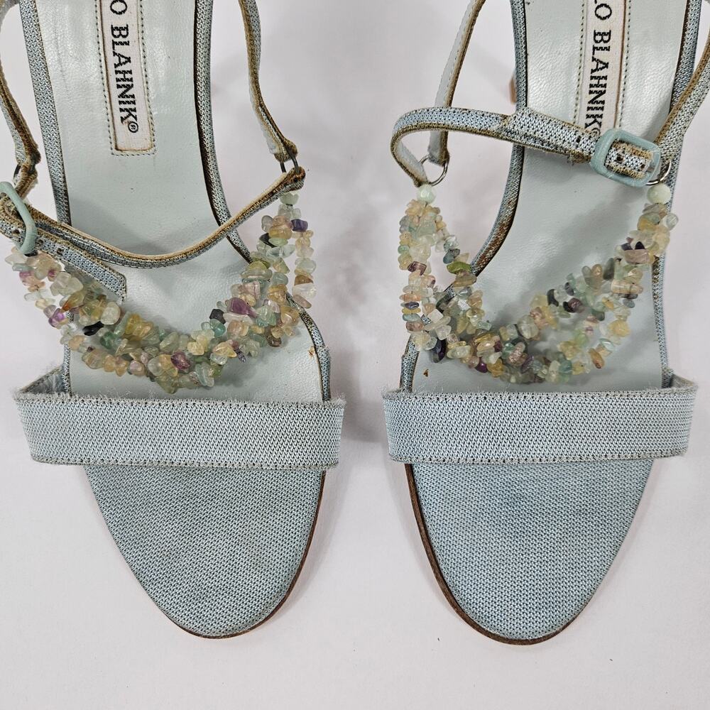 Y2k Manolo Blahnik Heels Crystal Denim Strappy Vintage - Size 36 (5.5) - Picture 8 of 9